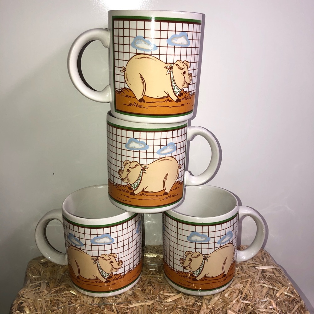 Country Pigs Set of 4 Coffee Cups/Mugs; Piggys
